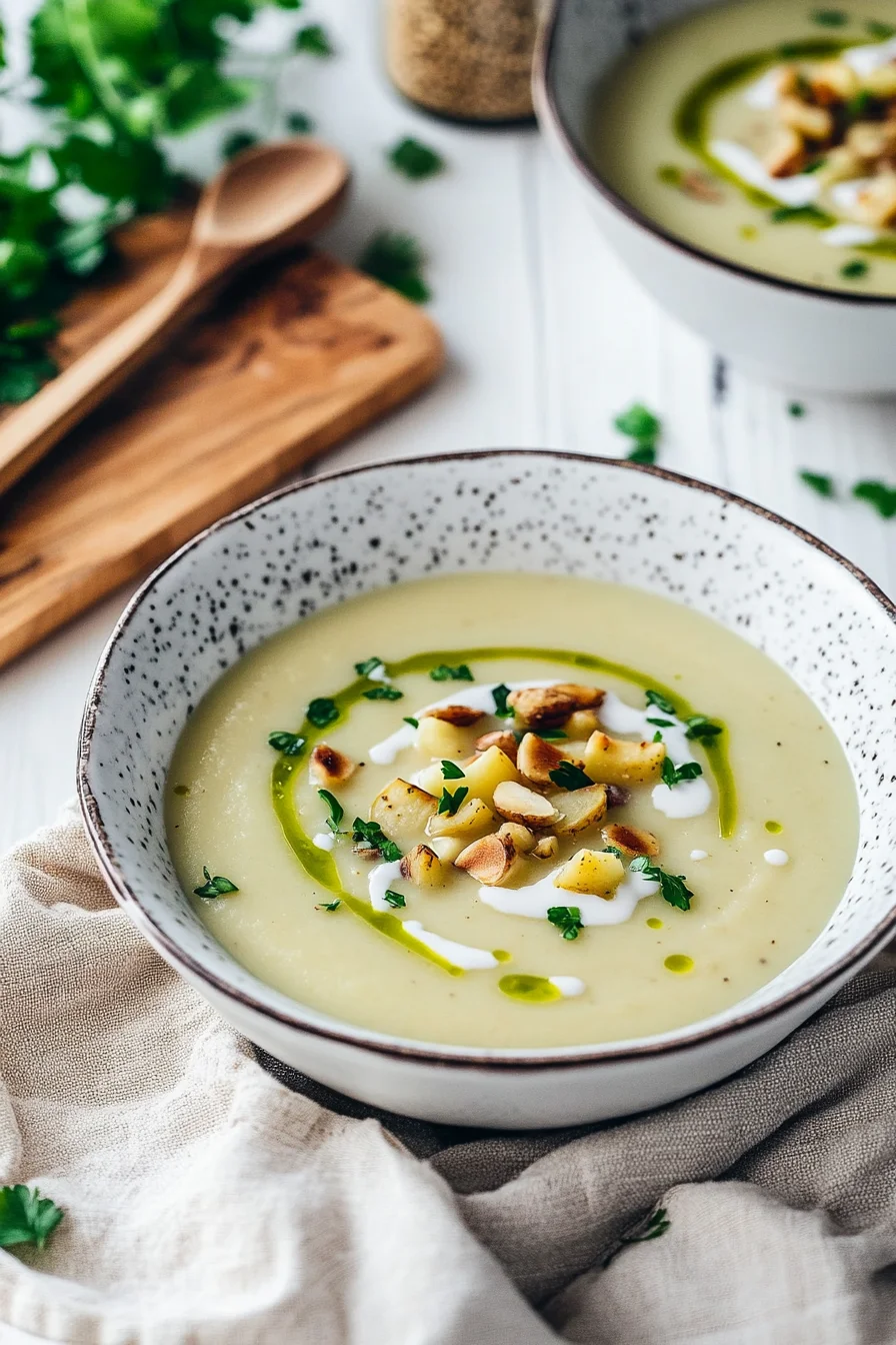 Cremige Kartoffel-Bärlauchsuppe mit Pinienkernen