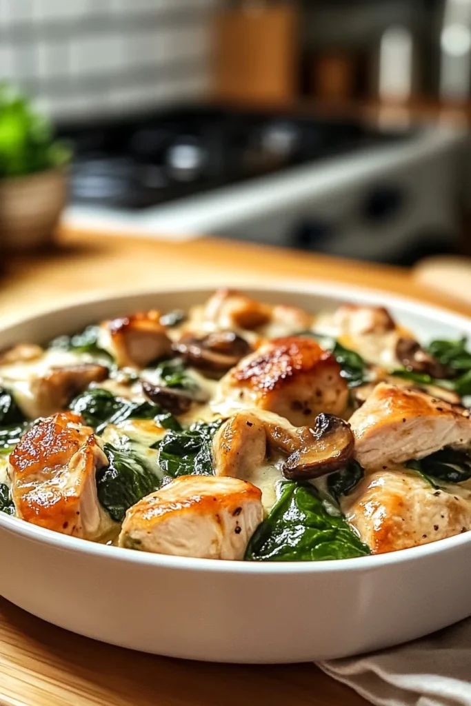 Low Carb Hähnchen Spinat Pilz Auflauf für jeden Tag