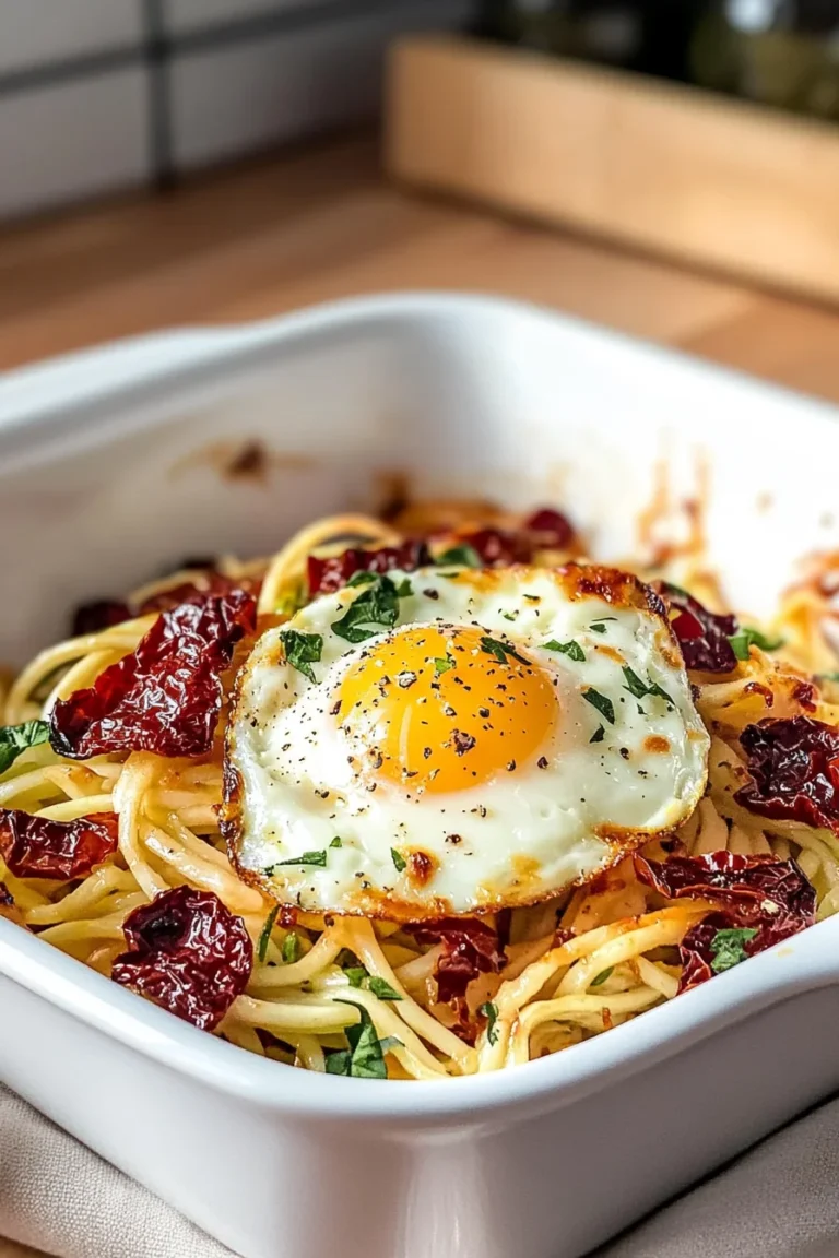 Low Carb Zoodle Auflauf mit Ei und getrockneten Tomaten