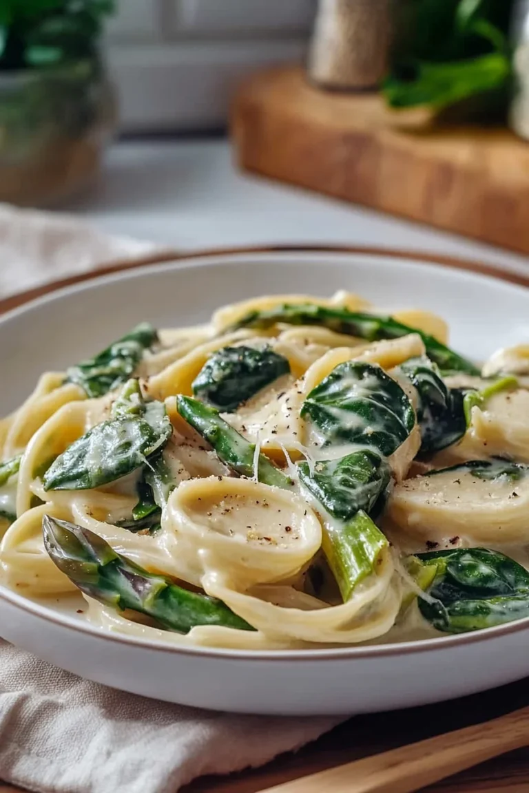 Pasta mit grünem Spargel und Spinat - schnell & einfach