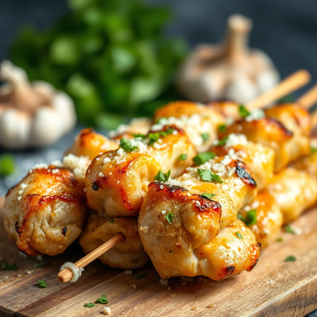 Knoblauch-Parmesan-Hähnchenspieße Rezept – Grill | Pfanne | Einfach & Schnell