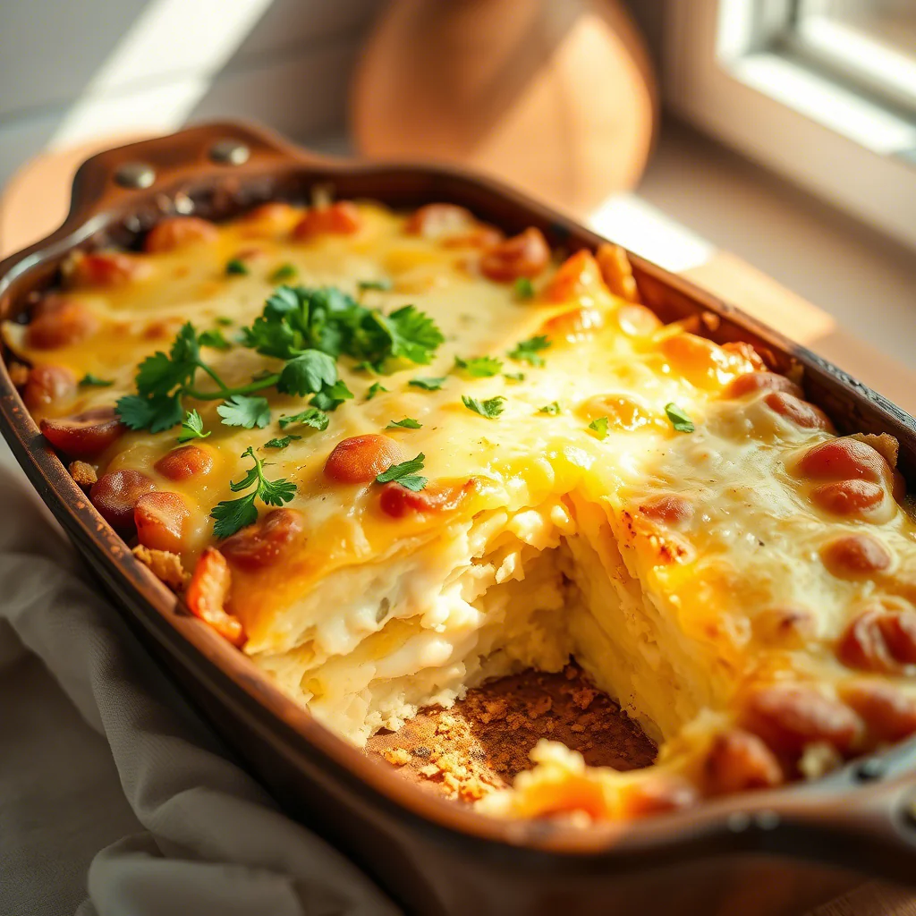 Käsig Kartoffel- und Ei-Frühstücksauflauf.