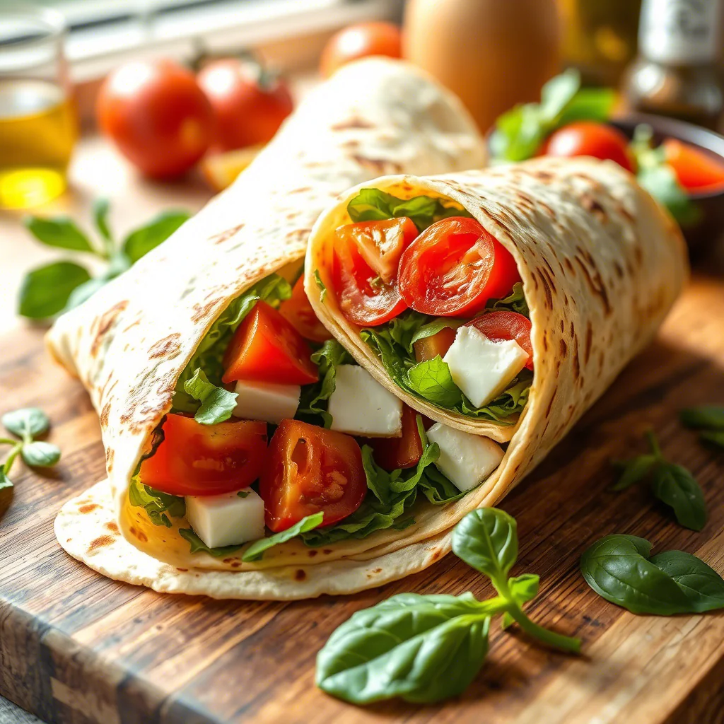 Vegetarischer Wrap Rezept – Tomate, Mozzarella & Basilikum | Schnell & Frisch