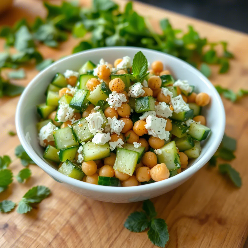Schneller Gurkensalat mit Feta & Kichererbsen: Salat Gesundes Rezept 