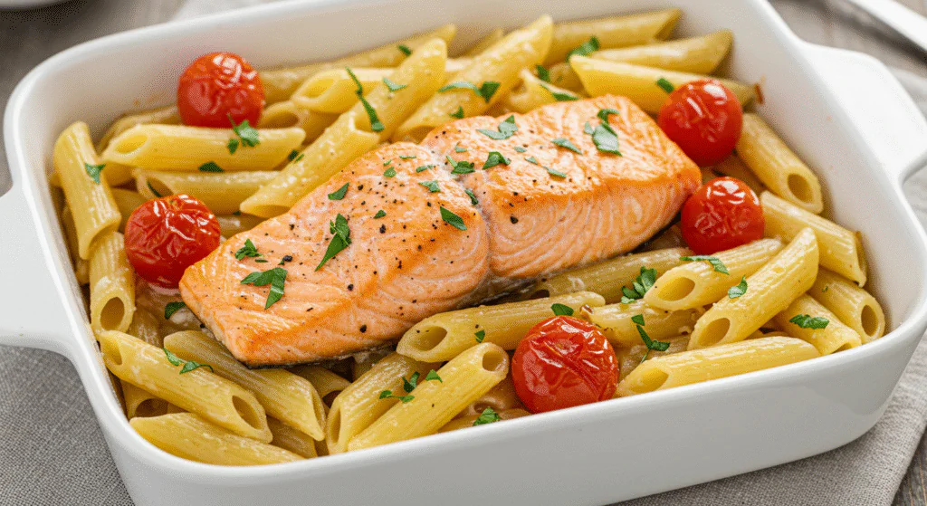 Lachs-Pasta aus dem Ofen mit Tomaten: Schnell und einfach zubereitet für den Feierabend