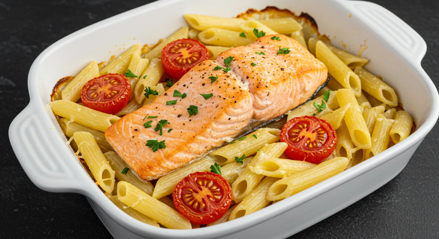 Lachs-Pasta aus dem Ofen mit Tomaten: Schnell und einfach zubereitet für den Feierabend