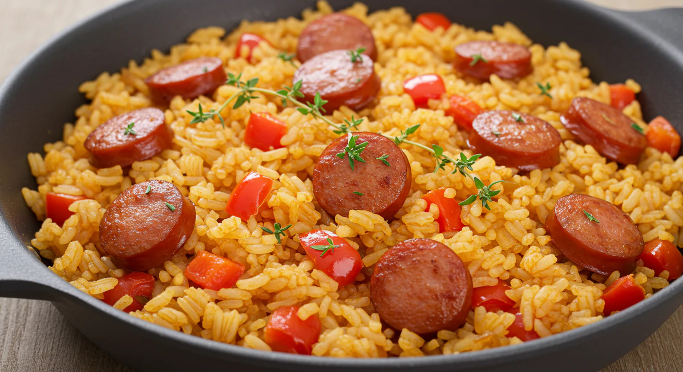 Wurst-Reis-Pfanne: Deftiges Wohlfühlgericht für die ganze Familie