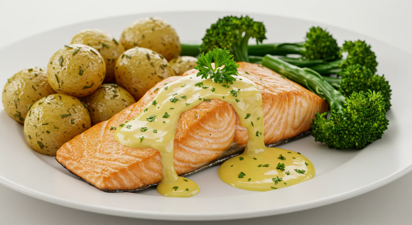 Zitronenbutterlachs mit knusprigen Kartoffeln und Brokkoli Rezept