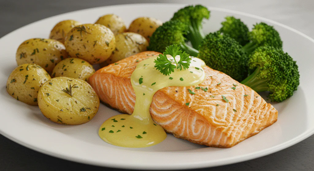 Zitronenbutterlachs mit knusprigen Kartoffeln und Brokkoli Rezept