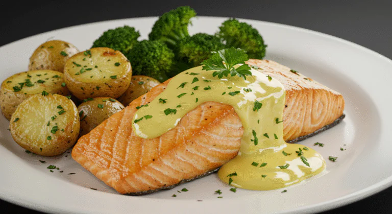 Zitronenbutterlachs mit knusprigen Kartoffeln und Brokkoli Rezept