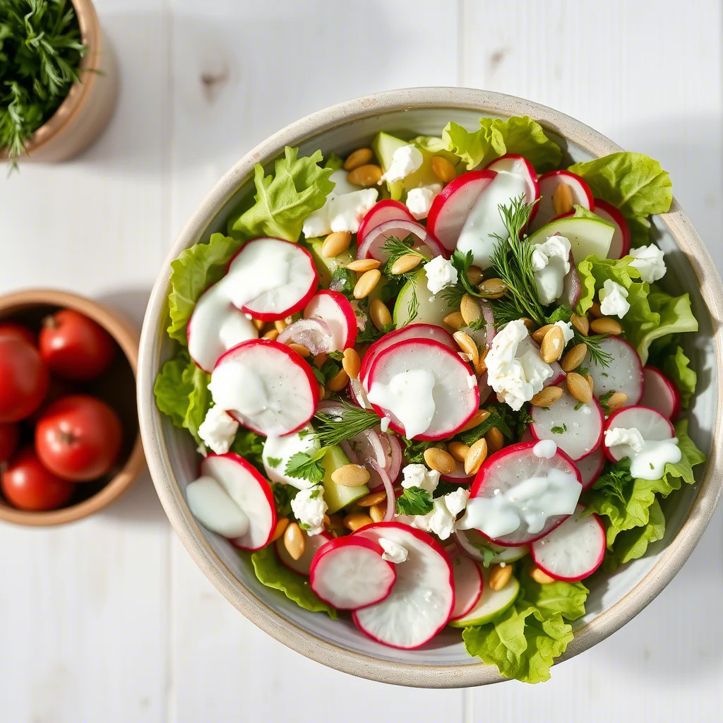Frühlingssalat mit Radieschen & Joghurt-Dressing – Knackig, leicht & in 10 Min. servierfertig!