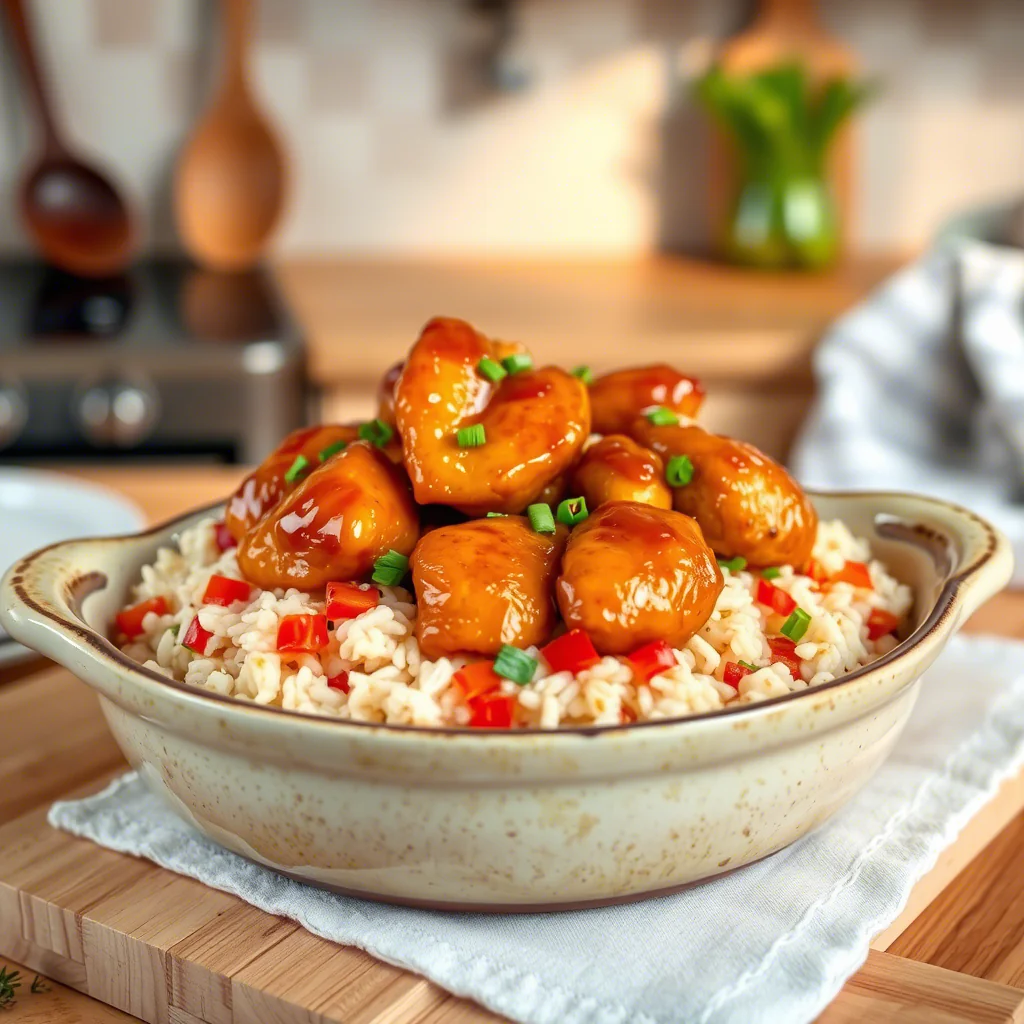 Honey BBQ Hähnchen mit Reis aus einer Pfanne Süß-rauchiger Genuss für die ganze Familie