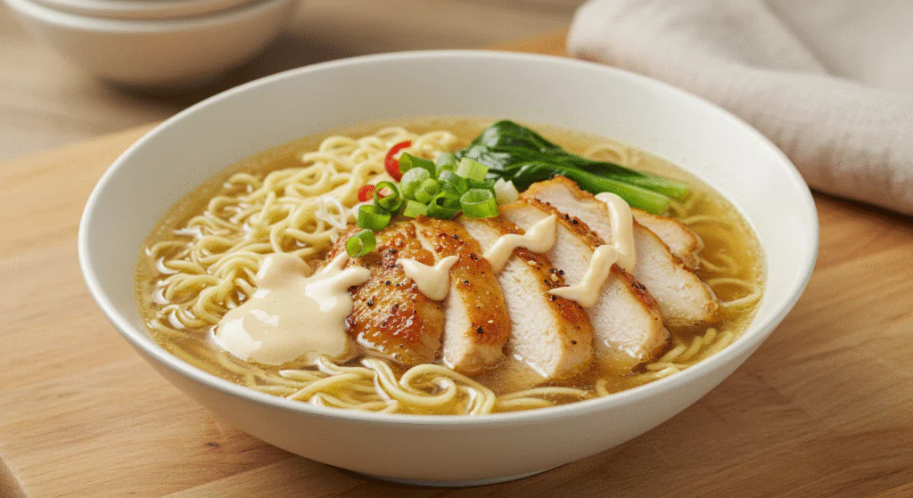 Würziges Hähnchen-Ramen mit cremiger Knoblauchsoße Dein schnelles Seelenfutter
