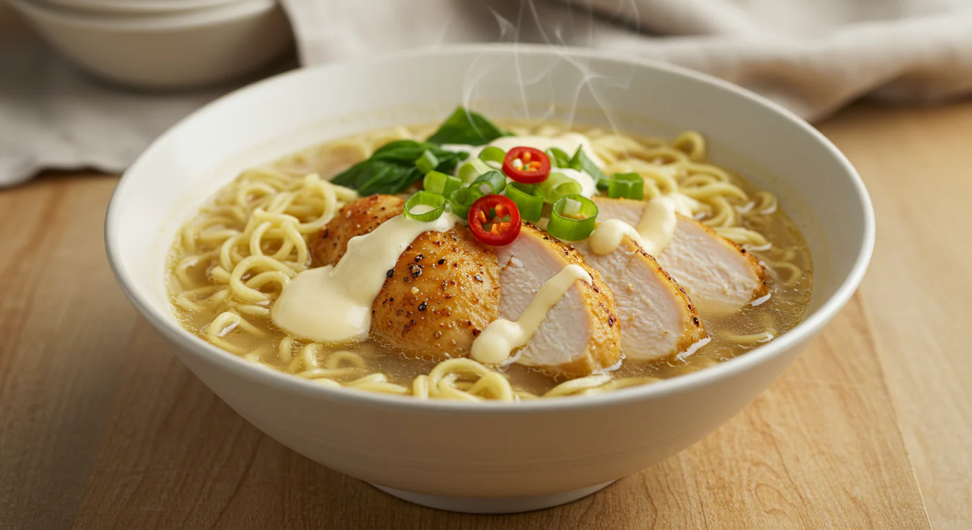 Würziges Hähnchen-Ramen mit cremiger Knoblauchsoße Dein schnelles Seelenfutter