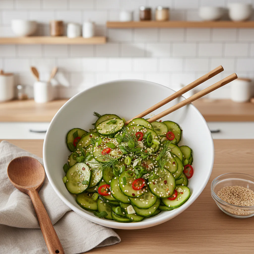 Asiatischer Gurkensalat mit Chili & Sesam – Erfrischend & würzig