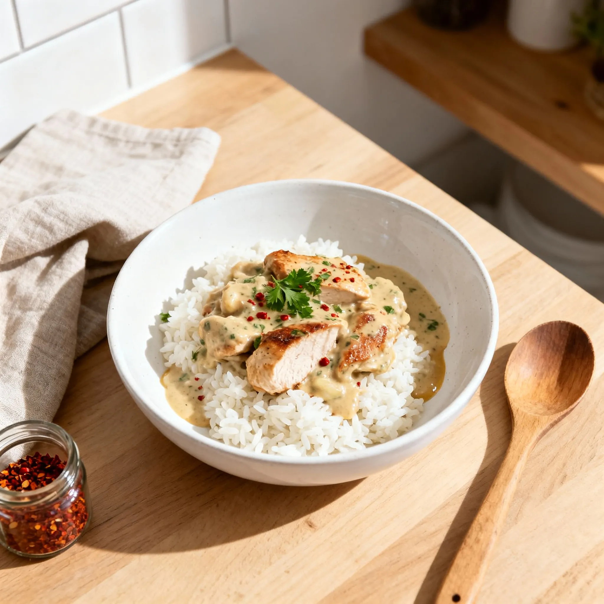 Cremiges Hähnchen mit Reis – Das beste One-Pot Rezept in 40 Minuten