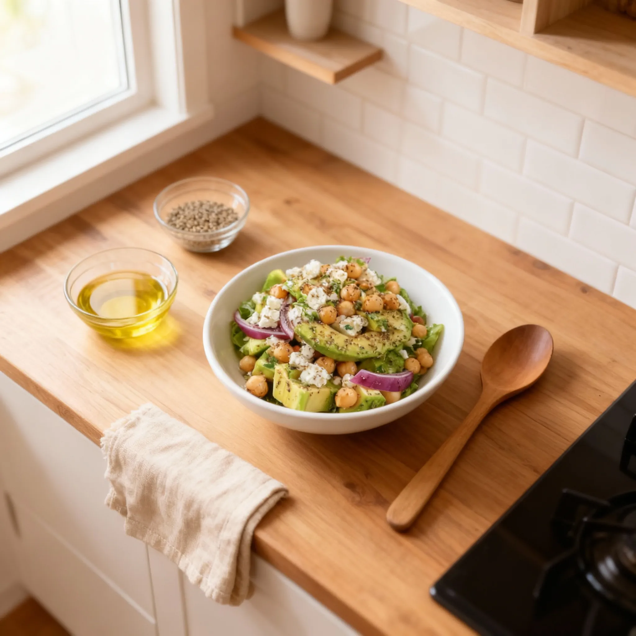 Frischer Kichererbsen-Feta-Avocado-Salat Das perfekte 15-Minuten-Rezept