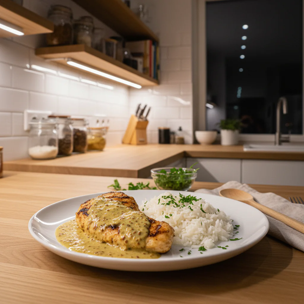 Honig-Senf-Hähnchen mit Reis: Süß-würziger Genuss in 30 Minuten