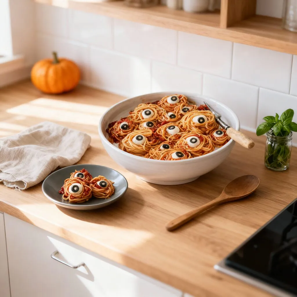 Spaghetti Ensanglantés – Halloween-Pasta mit gruseligen Augen