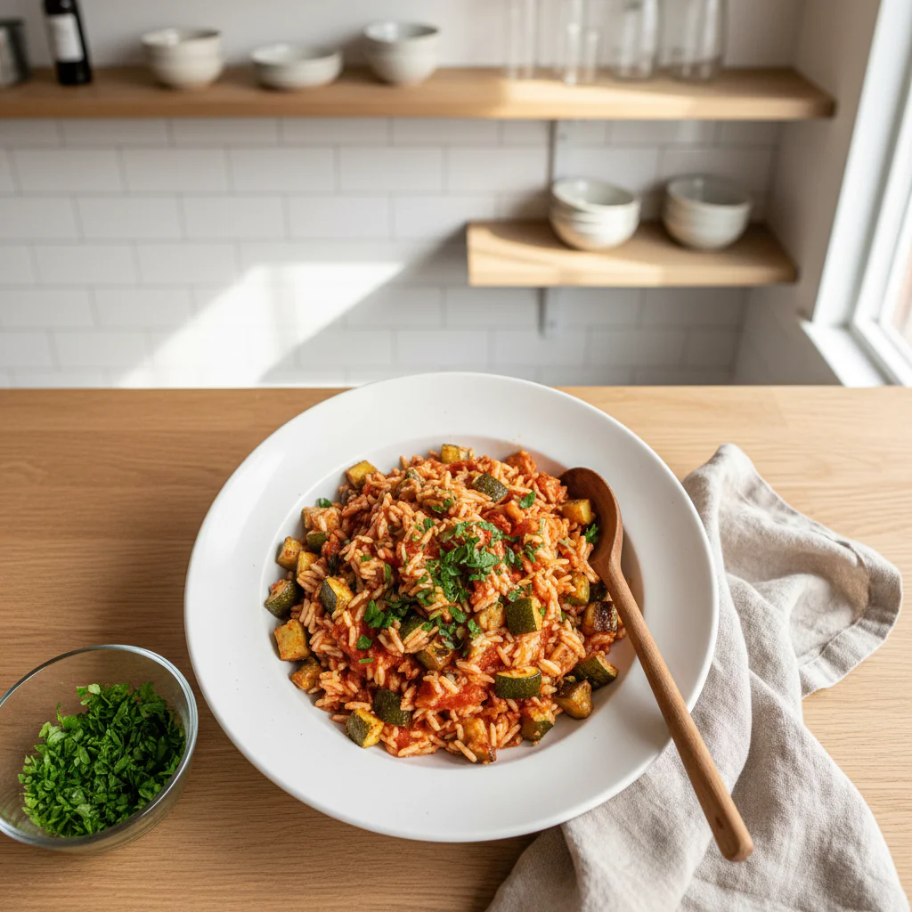Zucchini-Tomaten-Reis: Buntes Gemüsegericht voller Geschmack