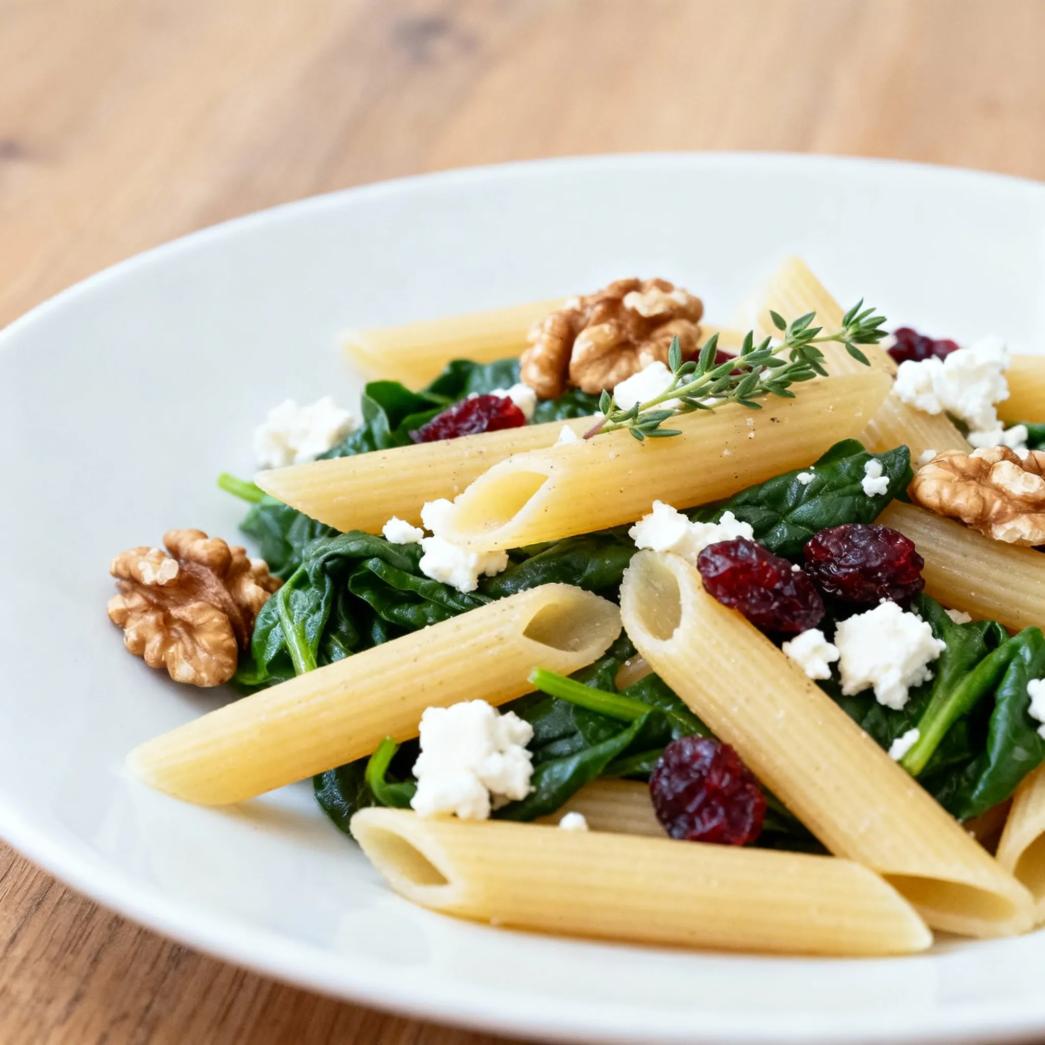 Feta & Cranberry Penne Salad mit Orangen-Vinaigrette