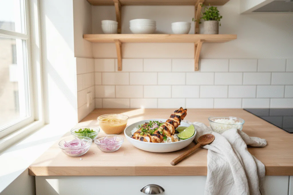 Sweet Chili Hahnchen Bowl mit Kokos Limetten Sauce 2 1 1