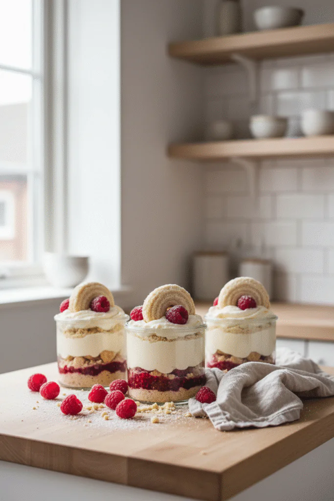 Weihnachtsdessert mit Vanillekipferl & Himbeeren im Glas 6 Weihnachtsdessert mit Vanillekipferl & Himbeeren im Glas