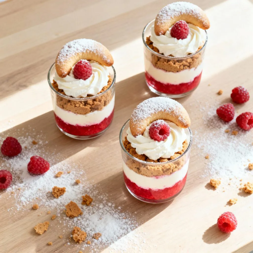 Weihnachtsdessert mit Vanillekipferl & Himbeeren im Glas 8 Weihnachtsdessert mit Vanillekipferl & Himbeeren im Glas