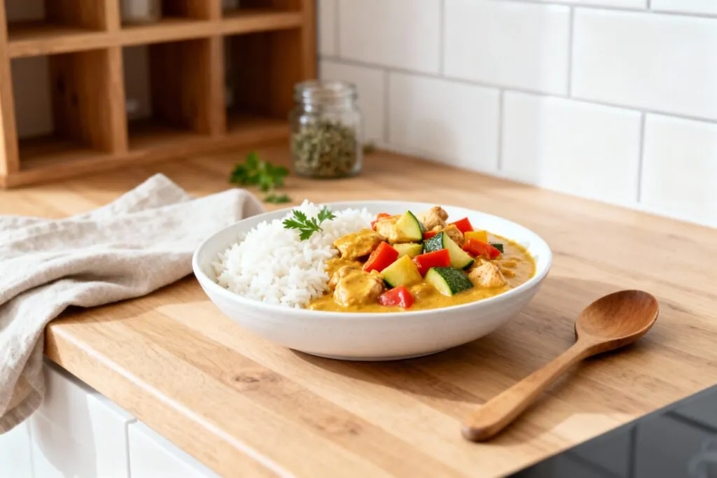 Cremiges Paprika-Zucchini-Hähnchen Rezept – Schnelles Pfannengericht in 30 Min rezept