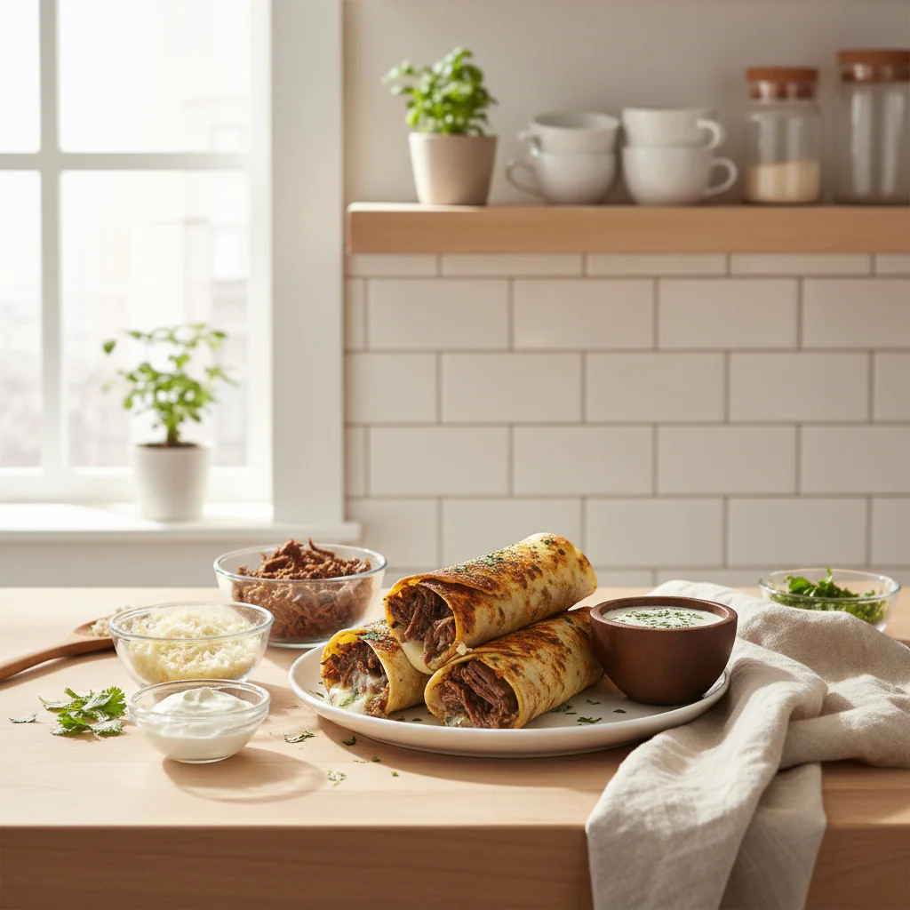 French Dip Wrap mit Käse und Rindfleisch