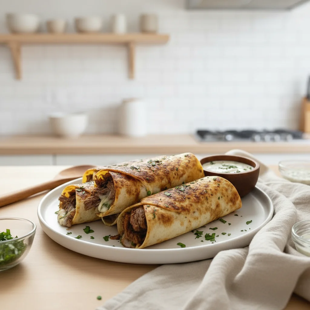 French Dip Wrap mit Käse und Rindfleisch