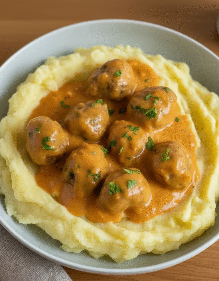 Hackbällchen in cremiger Sauce mit Kartoffelpüree Rezept – Einfaches Familienessen rezepte