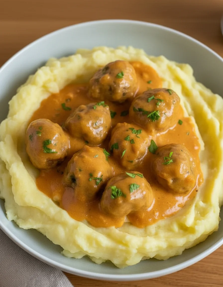 Hackbällchen in cremiger Sauce mit Kartoffelpüree Rezept – Einfaches Familienessen rezepte