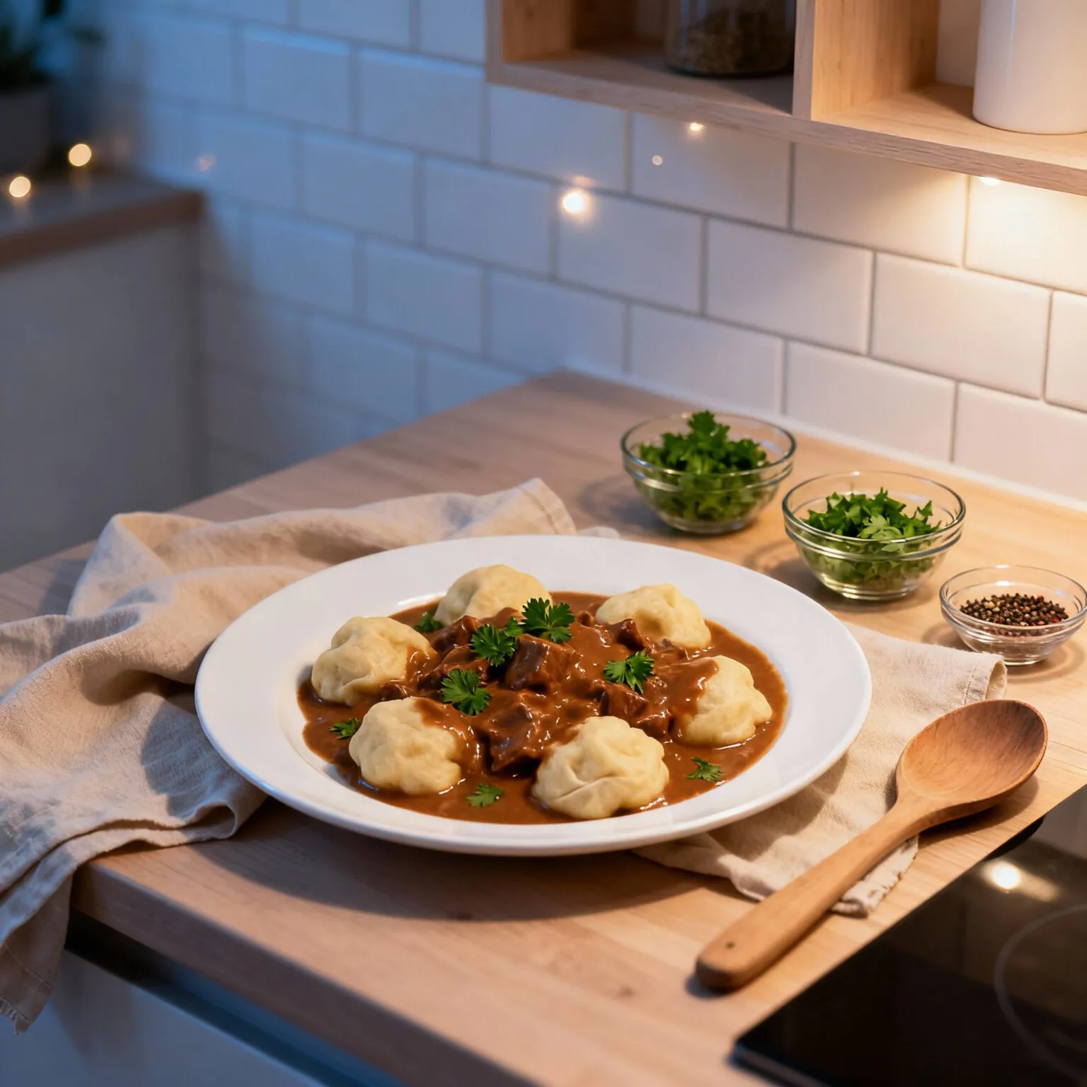Rahmgulasch mit Serviettenknödel Rezept