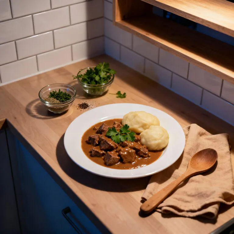 Rahmgulasch mit Serviettenknödel Rezept einfach