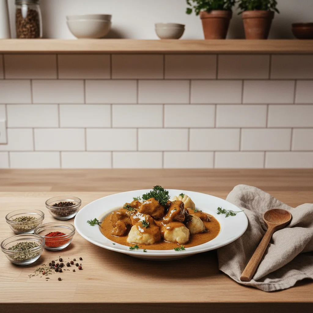 Rahmgulasch mit Serviettenknödel Rezept einfach