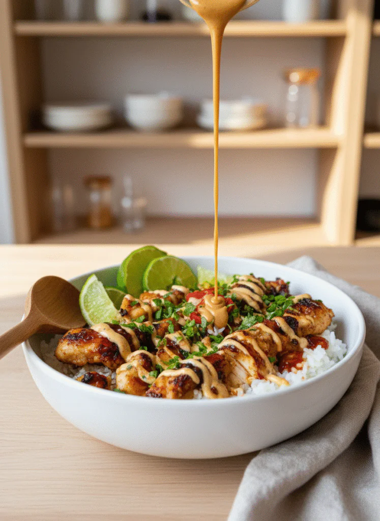 Sweet Chili Chicken Bowl mit Kokos-Limetten-Sauce – Schnell, Saftig, Sensationell rezept