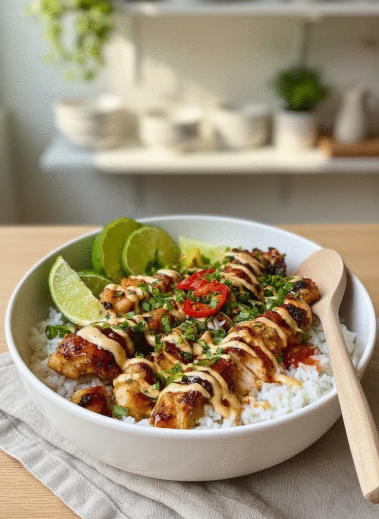 Sweet Chili Chicken Bowl mit Kokos-Limetten-Sauce – Schnell, Saftig, Sensationell rezept