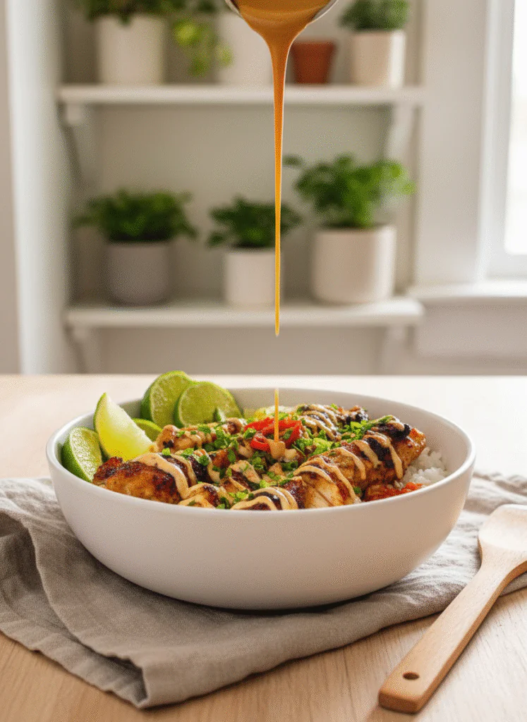 Sweet Chili Chicken Bowl mit Kokos-Limetten-Sauce – Schnell, Saftig, Sensationell rezept