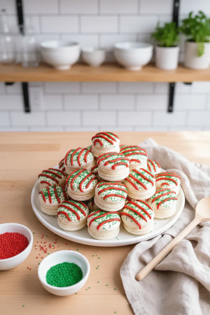 Weihnachtsbaum Macarons Rezept – Festliche Macarons mit Buttercreme-Füllung