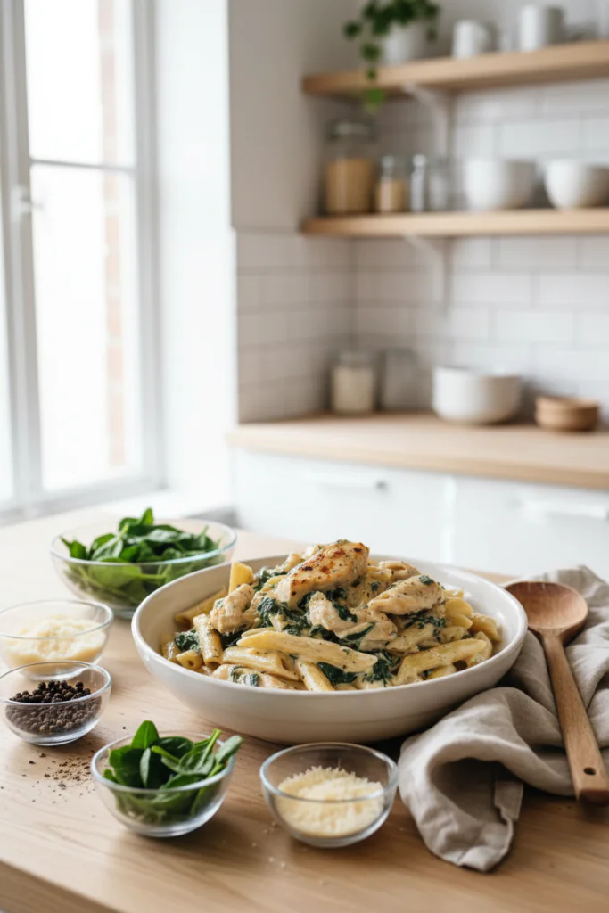 Hähnchen Spinat Pasta Cremig Meal Prep
