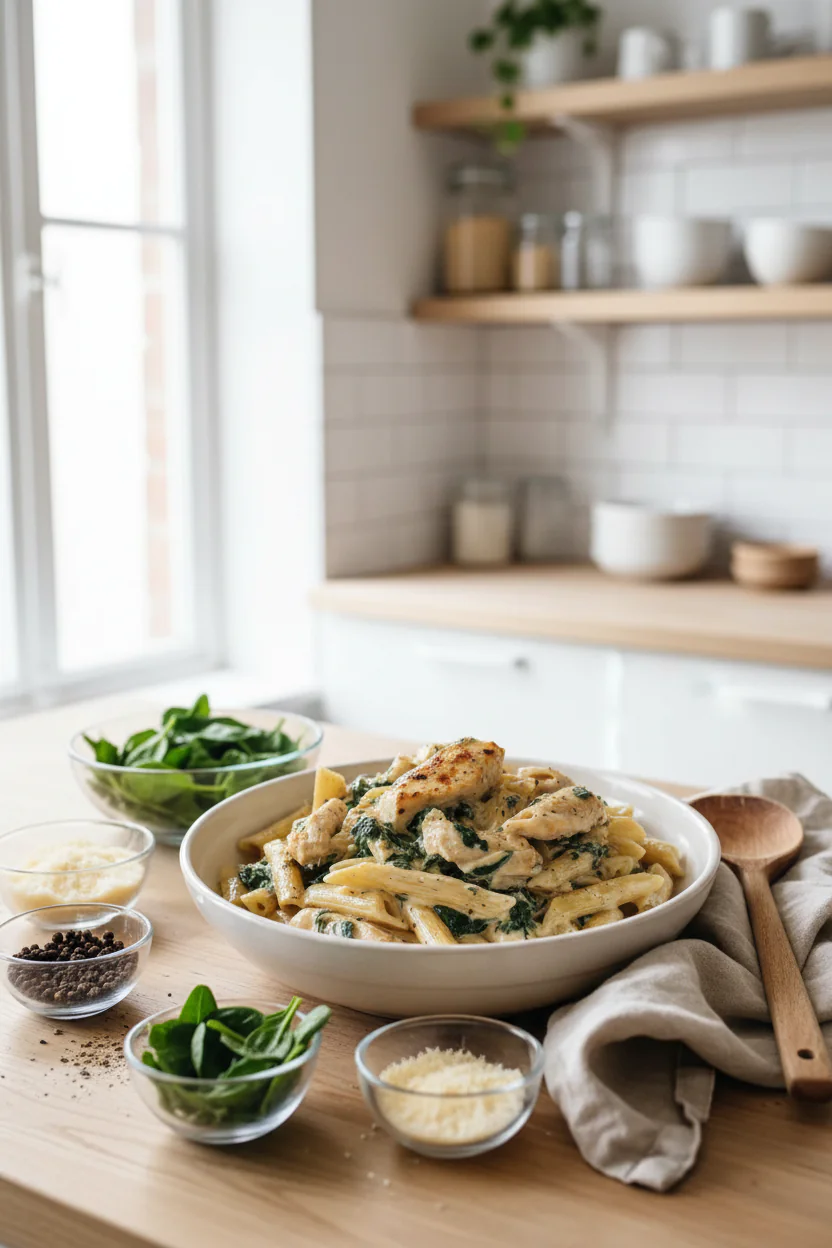 Hähnchen Spinat Pasta Cremig Meal Prep
