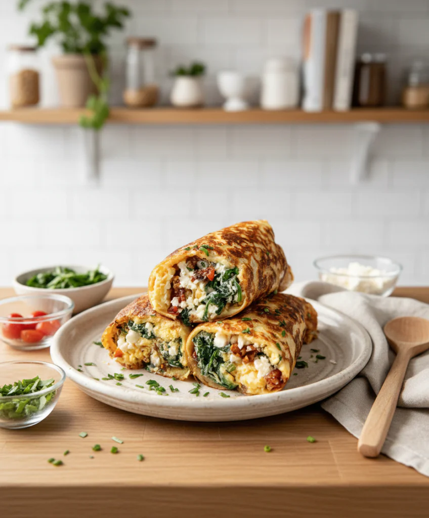 Keto Pfannkuchen Wraps Rezept einfach – Mit Spinat & Feta Low Carb
