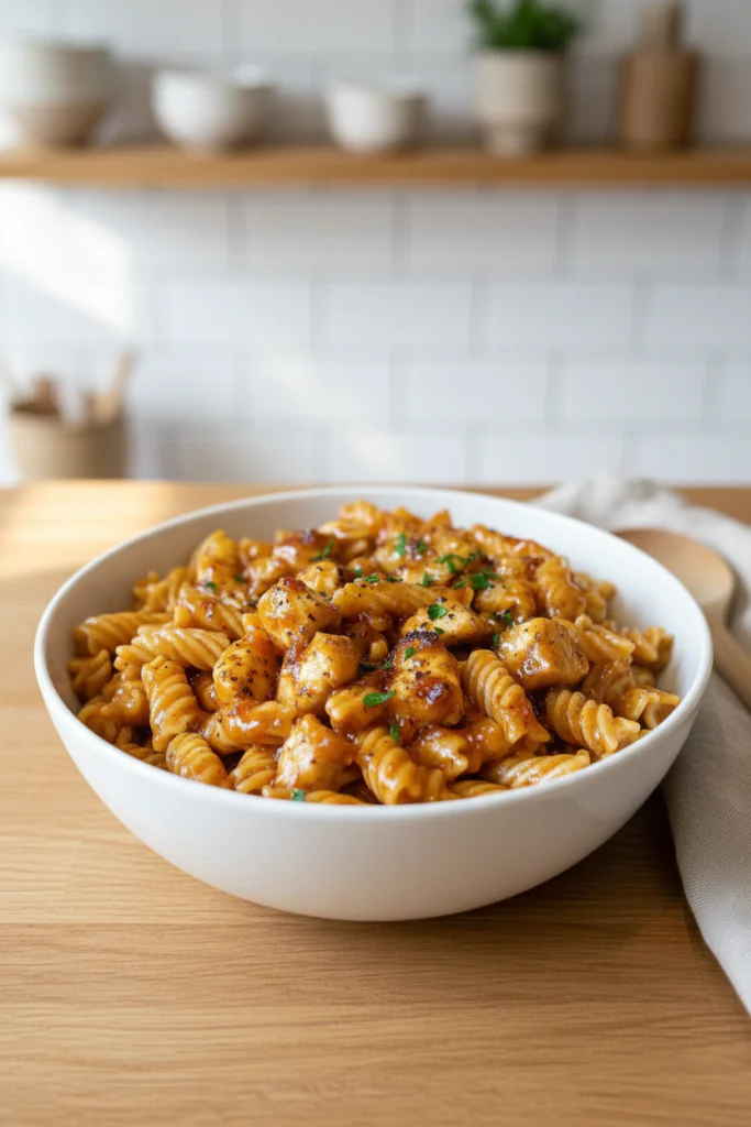 One Pot Honey Garlic BBQ Hähnchen Pasta Rezept – Schnell in 30 Min