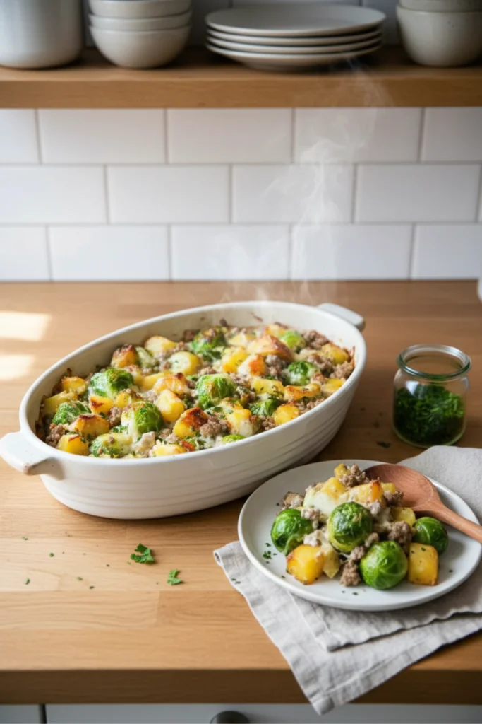 Rosenkohlauflauf mit Hackfleisch & Kartoffeln – Herzhaftes Winterrezept