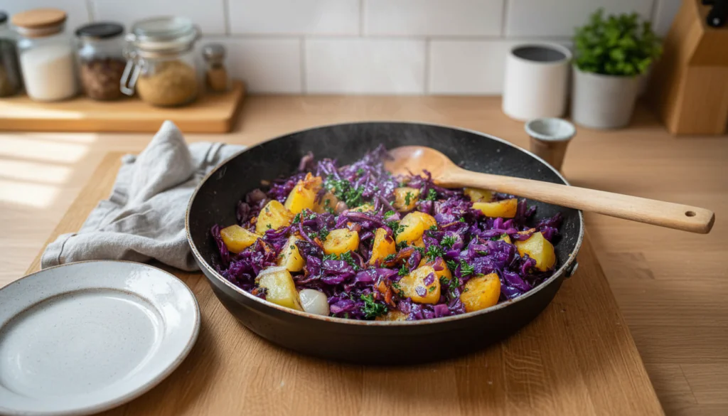 Rotkohl Pfanne mit Kartoffeln Rezept – Einfaches Herbstgericht