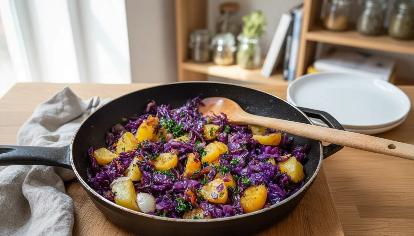 Rotkohl Pfanne mit Kartoffeln Rezept – Einfaches Herbstgericht