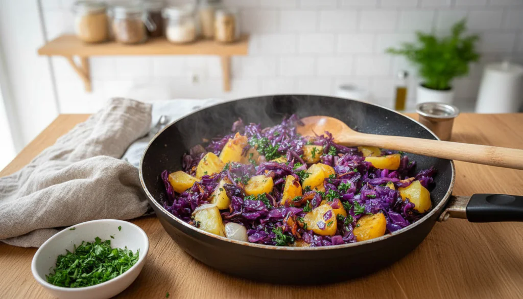 Rotkohl Pfanne mit Kartoffeln Rezept – Einfaches Herbstgericht