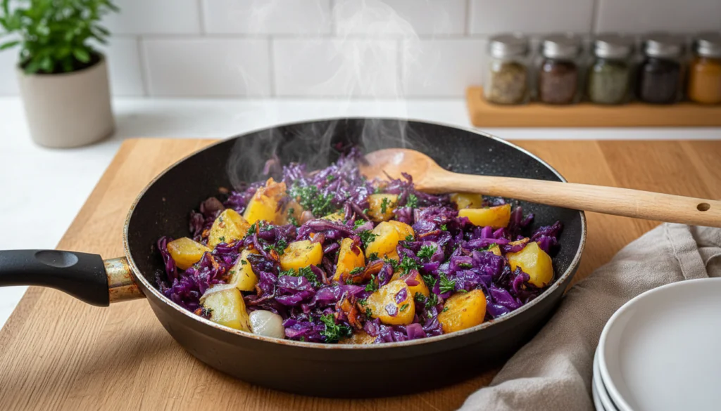 Rotkohl Pfanne mit Kartoffeln Rezept – Einfaches Herbstgericht