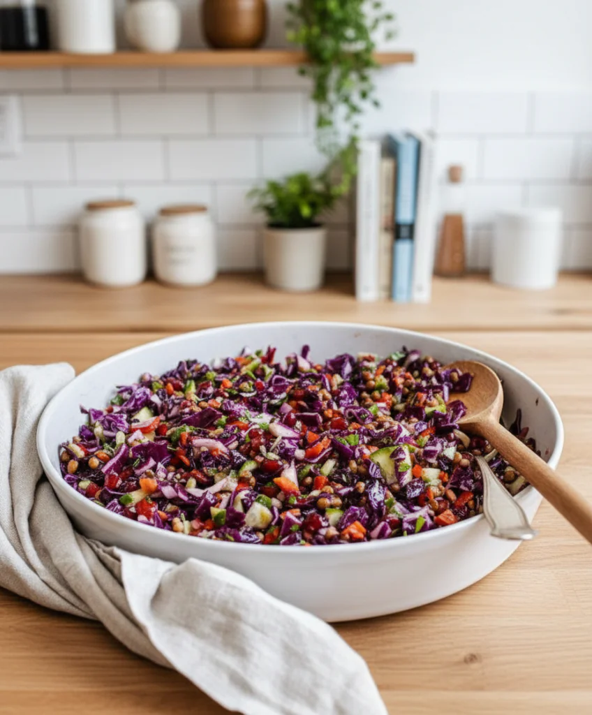 Rotkohlsalat mit Linsen Rezept – Veganer Powersalat Einfach Zubereitet